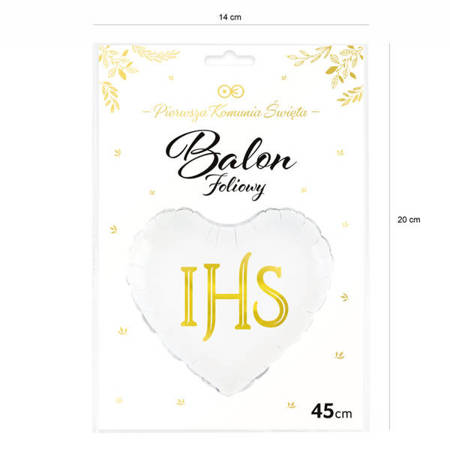 BALON FOLIOWY BIAŁY SERCE IHS 45 cm