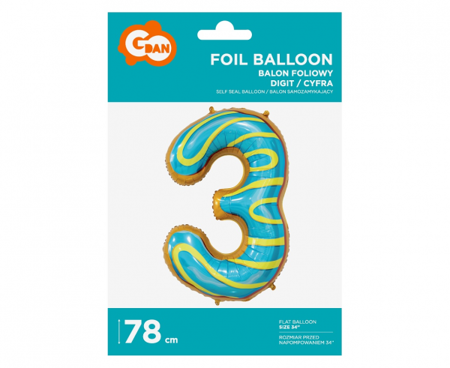 BALON FOLIOWY CIASTECZKO CYFRA 3 78 CM