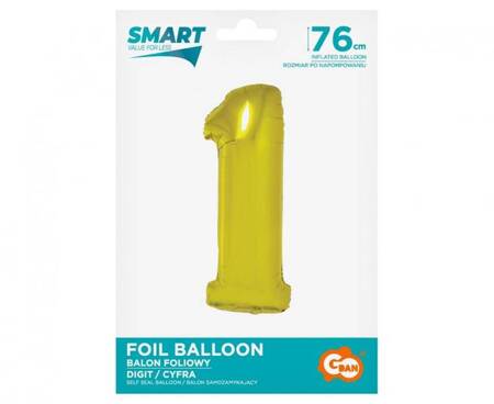 BALON FOLIOWY CYFRA 1 ZŁOTA 76 CM