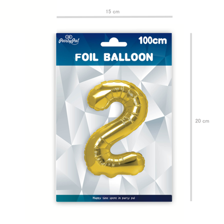 BALON FOLIOWY CYFRA 2 ZŁOTA 100 CM