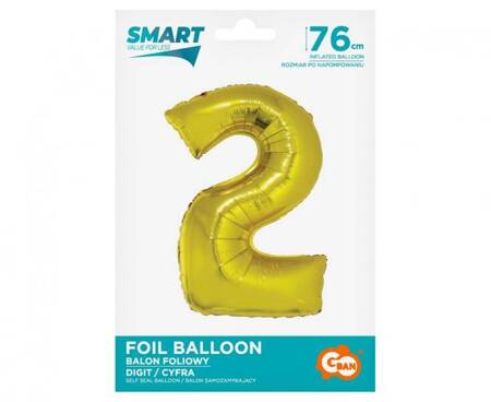 BALON FOLIOWY CYFRA 2 ZŁOTA 76 CM