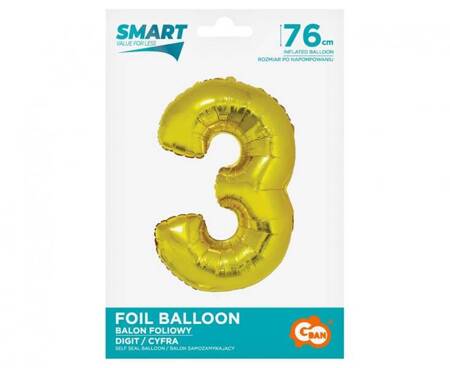 BALON FOLIOWY CYFRA 3 ZŁOTA 76 CM