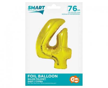 BALON FOLIOWY CYFRA 4 ZŁOTA 76 CM