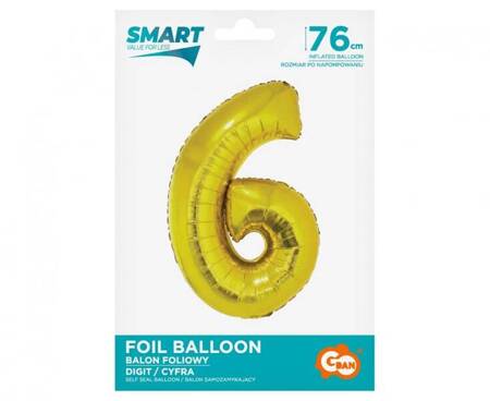 BALON FOLIOWY CYFRA 6 ZŁOTA 76 CM