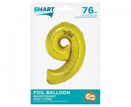 BALON FOLIOWY CYFRA 9 ZŁOTA 76 CM