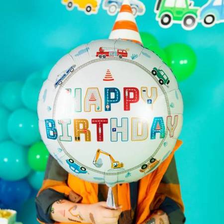 BALON FOLIOWY HAPPY BIRTHDAY AUTA 45 CM