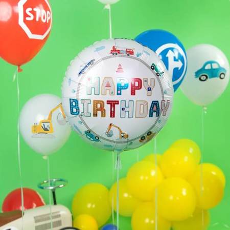 BALON FOLIOWY HAPPY BIRTHDAY AUTA 45 CM