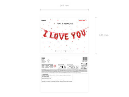 BALON FOLIOWY I LOVE YOU 260X40CM CZERWONY