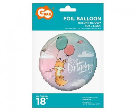 BALON FOLIOWY LISEK HAPPY BIRTHDAY 45 CM