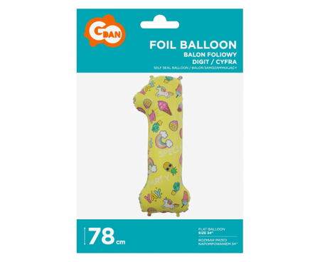 BALON FOLIOWY OBRAZKI CYFRA 1 78 CM