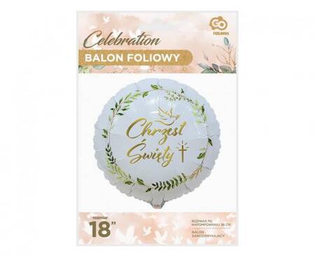 BALON FOLIOWY OKRĄGŁY CHRZEST KRZYŻ GOŁĄB 18 CALI