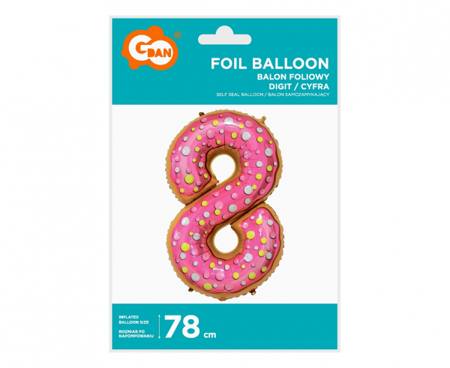 BALON FOLIOWY RÓŻOWY CYFRA 8 CIASTECZKO 78CM  1SZT