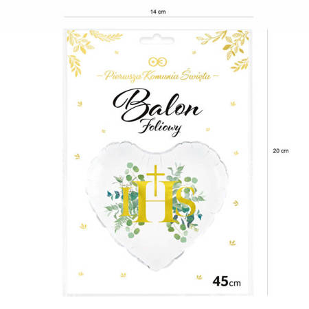 BALON FOLIOWY SERCE IHS EUKALIPTUS 45 cm