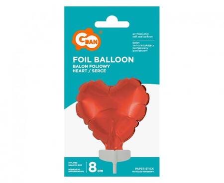 BALON FOLIOWY SERCE NA PATYKU 8 CM