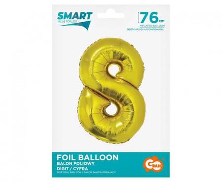 BALON FOLIOWY SMART CYFRA 8 ZŁOTA 76 CM