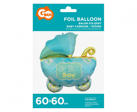 BALON FOLIOWY WÓZEK NIEBIESKI 60 CM