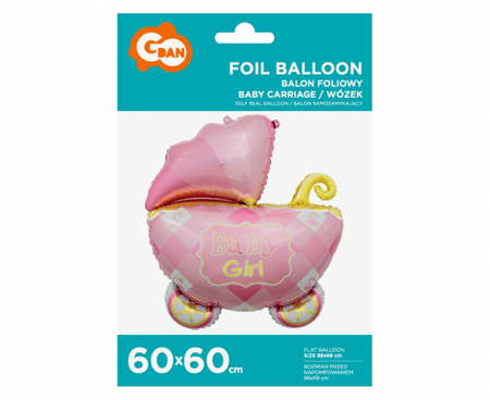 BALON FOLIOWY WÓZEK RÓŻOWY 60 CM