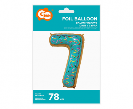 BALON FOLIOWY ZIELONY  CYFRA 7 CIASTECZKO 78CM  1SZT