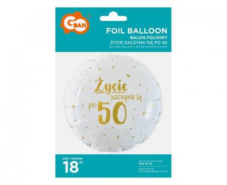 BALON FOLIOWY ŻYCIE ZACZYNA SIĘ PO 50 46 CM