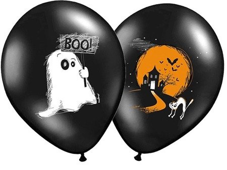 BALONY 30 cm, CZARNE DUCH HALLOWEEN 50 szt.