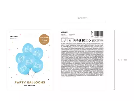 BALONY 30 cm HAPPY BIRTHDAY NIEBIESKIE 6 szt.