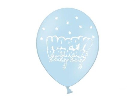 BALONY 30cm, HAPPY BIRTHDAY, BŁĘKIT 6 szt.