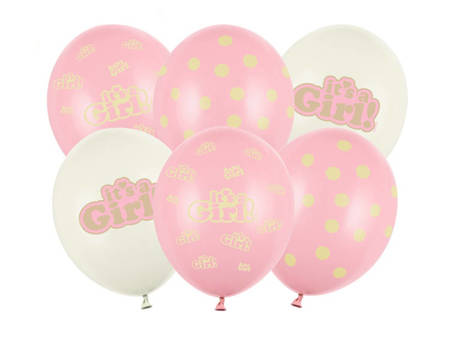 BALONY 30cm. IT'S A GIRL, PASTEL MIX, 6 szt.