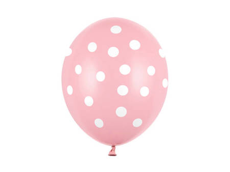 BALONY 30cm, JASNY RÓŻ, BIAŁE KROPKI, 6 szt.