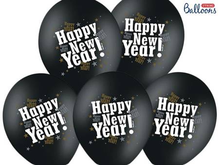 BALONY 30cm, METALIK HAPPY NEW YEAR 50 szt.