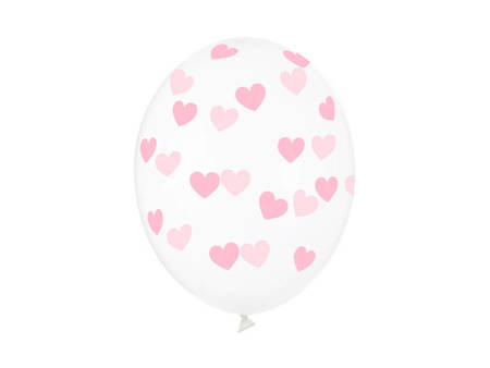 BALONY 30cm, PRZEJRZYSTE RÓŻOWE SERCA 6 szt.