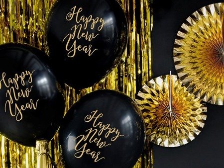 BALONY CZARNE HAPPY NEW YEAR 50 SZT 30 CM