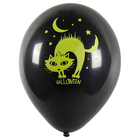 BALONY CZARNE Z NEONOWYM NADRUKIEM HALLOWEEN 5 SZT 