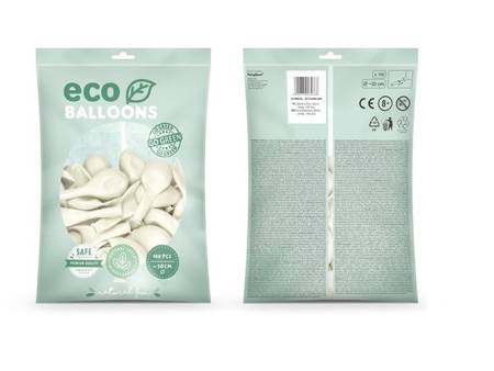 BALONY ECO 30 CM METALIZOWANE BIAŁE 100 SZT