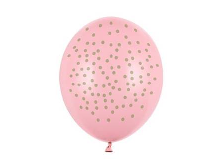 BALONY JASNORÓŻOWE ZŁOTE KROPKI 6 SZT 30CM