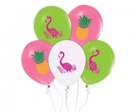 BALONY LATEKSOWE FLAMINGI I ANANASY 30 CM 5 SZT.