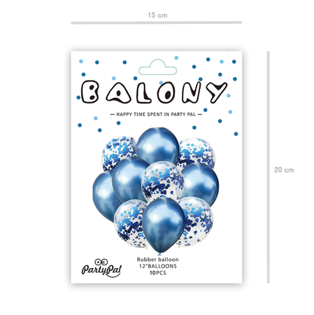 BALONY NIEBIESKIE CHROM Z KONFETTI 10 SZT.