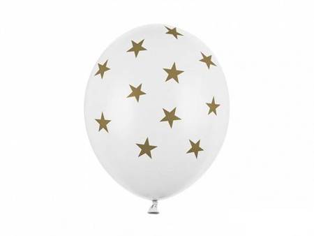 BALONY STRONG 30 CM BIAŁE W ZŁOTE GWIAZDKI 50 SZT