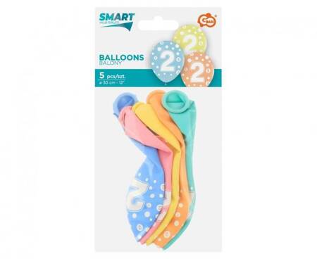 BALONY Z CYFRĄ 2 PASTELOWE 30 CM 5 SZT.