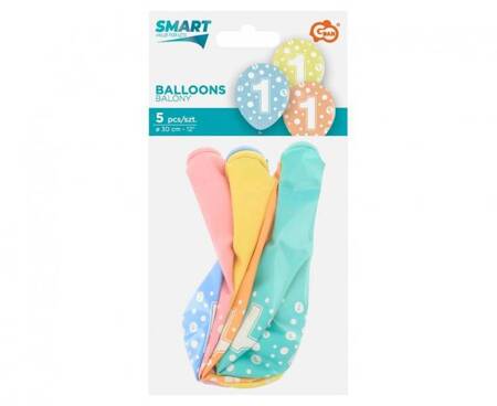 BALONY Z CYFRĄ JEDEN 30 CM 5 SZT.