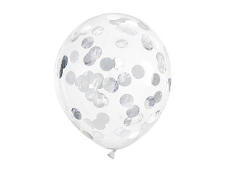 BALONY Z KONFETTI KÓŁKA SREBRNY 30 CM 6 SZT