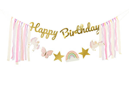 BANER HAPPY BIRTHDAY JEDNOROŻEC 230 X 17.5 CM