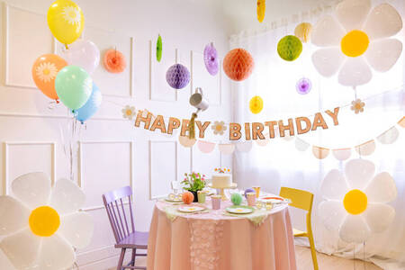 BANER HAPPY BIRTHDAY W KWIATKI 200 X 14.5 CM