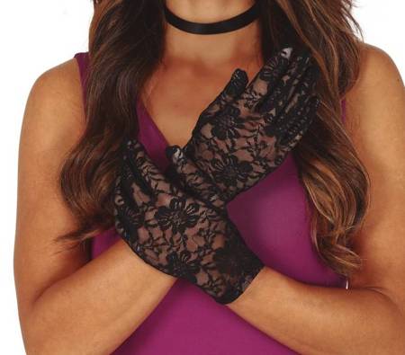BLACK LACED GLOVES 22 CMS