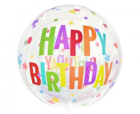 Balon Aqua - kryształowy, Happy Birthday (gwiazdy), 20