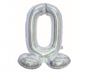 Balon cyfra stojąca 0 holograficzna srebrna 72 cm