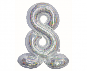 Balon cyfra stojąca 8 holograficzna srebrna 72 cm
