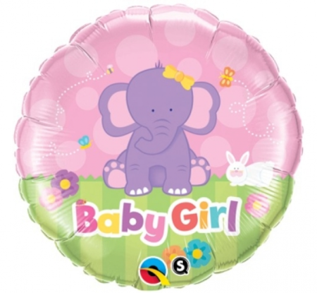 Balon foliowy 18 QL CIR Baby Girl (ze słonikiem)