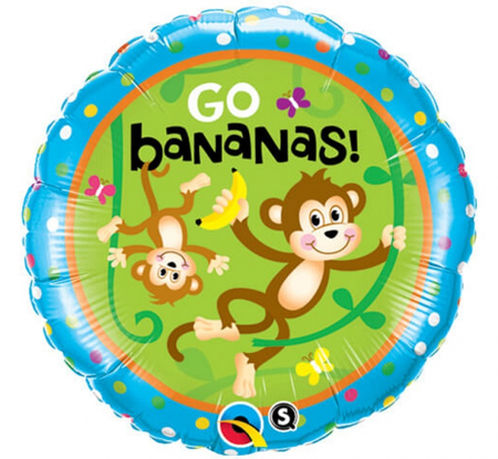 Balon foliowy 18 QL CIR - Happy Birthday Monkeys – Go Bananas
