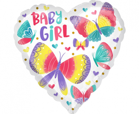 Balon foliowy 18 cali Baby Girl Watercolor Butterflies, zapakowany