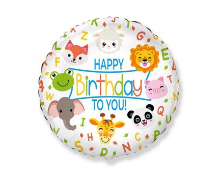 Balon foliowy 18 cali Happy Birthday, zwierzątka